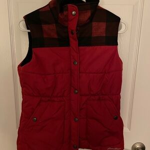 Eddie Bauer Red Plaid Puffer Vest - XS